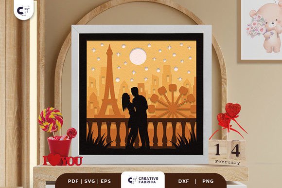Download Couple in Eiffel Tower 3D Shadow Box - Eiffel tower Collection