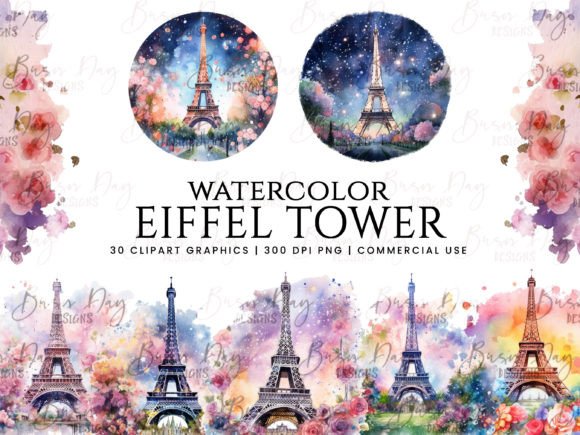 Download Watercolor Eiffel Tower Clipart Bundle - Eiffel tower Collection