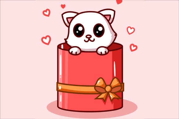 Download Kawaii Cat in Valentine's Box Present - Premium Resources