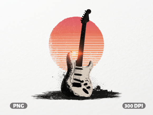 Download Retro Guitar Sunset Silhouette PNG - Silhouette png Collection